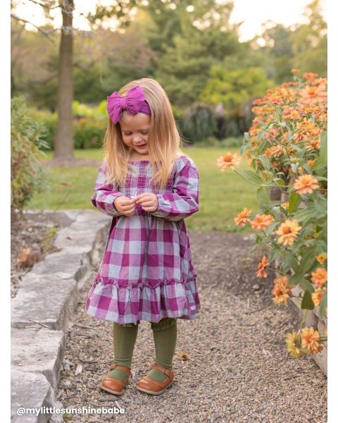 Hartford Plaid Long Sleeve Smocked Ruffle Hem Dress