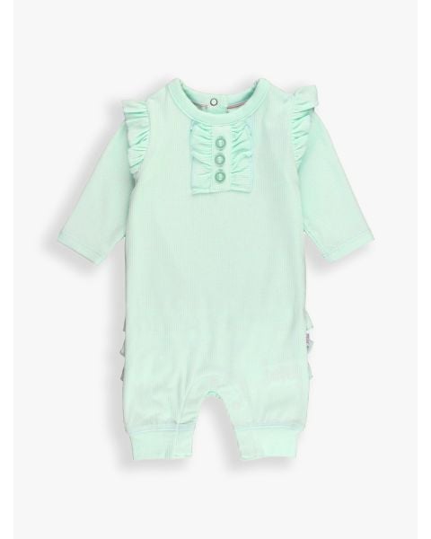 Mint Rib Knit Ruffle Henley Jumpsuit