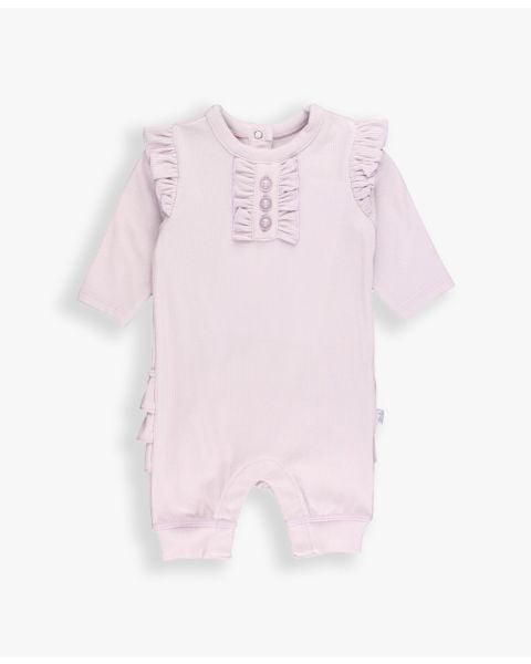 Lavender Fog Rib Knit Ruffle Henley Jumpsuit