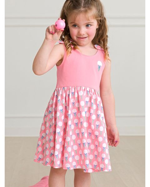 Pink Tee Time Tie Shoulder Twirl Dress