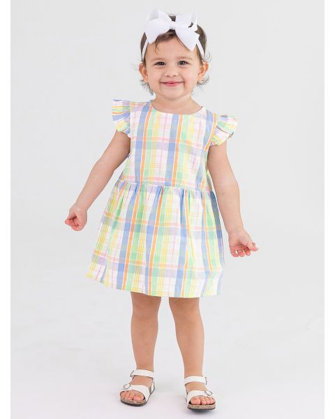 Clubhouse Rainbow Plaid Flutter Sleeve Skirted Romper