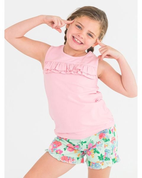 Pink Knit Ruffle Trim Tank