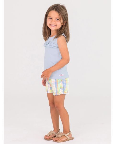 Windsurfer Blue Knit Ruffle Trim Tank
