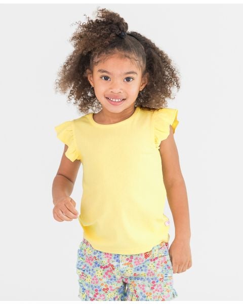 Banana Rib Knit Flutter Sleeve Top
