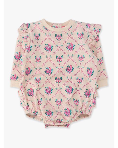 Heather Oatmeal Bouquets Sweatshirt Bubble Romper