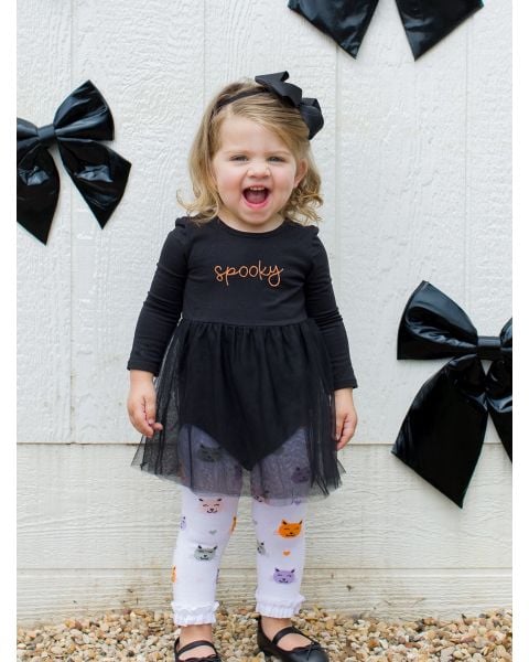Black Long Sleeve Tulle Skirted Romper