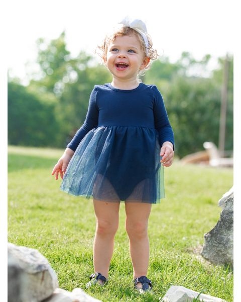 Dark Navy Long Sleeve Tulle Skirted Romper