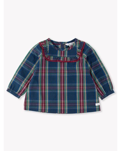 Winter Nights Plaid Long Sleeve Ruffle Yoke Top