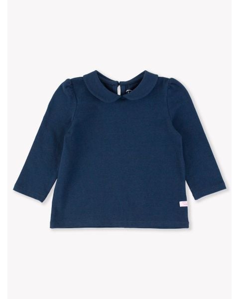 Dark Navy Peter Pan Collar Long Sleeve Top