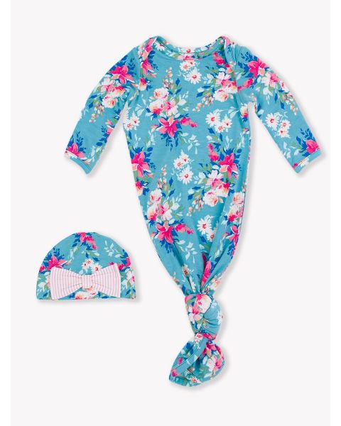 Fancy Me Floral Ruffle Knotted Sleep Gown & Hat Set