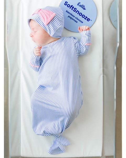 Periwinkle & White Micro Stripe Ruffle Knotted Sleep Gown & Hat Set