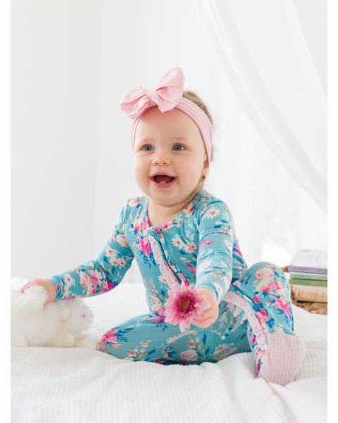 Fancy Me Floral Ruffle One Piece Footie Pajama, Bamboo Viscose
