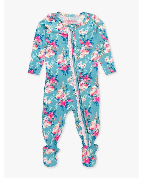 Fancy Me Floral Ruffle One Piece Footie Pajama, Bamboo Viscose