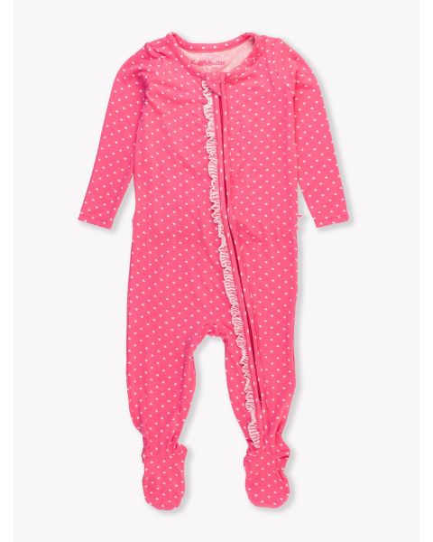 Hot Pink Heart Ruffle One Piece Footie Pajamas