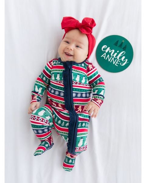 Fair Isle Friends Ruffle One Piece Footie Pajama, Bamboo Viscose