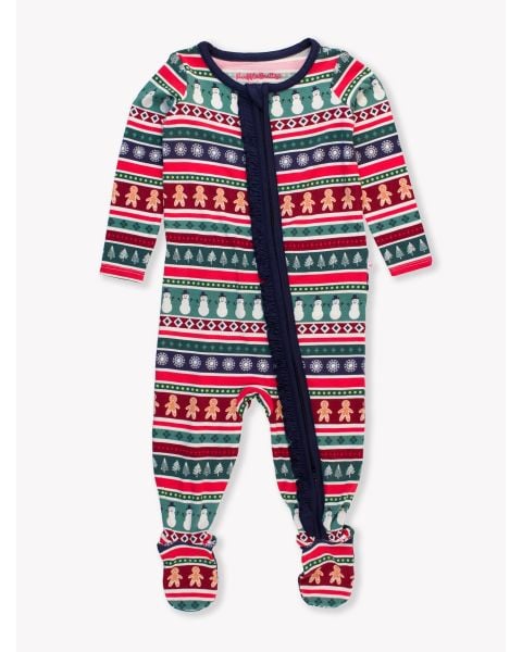 Fair Isle Friends Ruffle One Piece Footie Pajama, Bamboo Viscose
