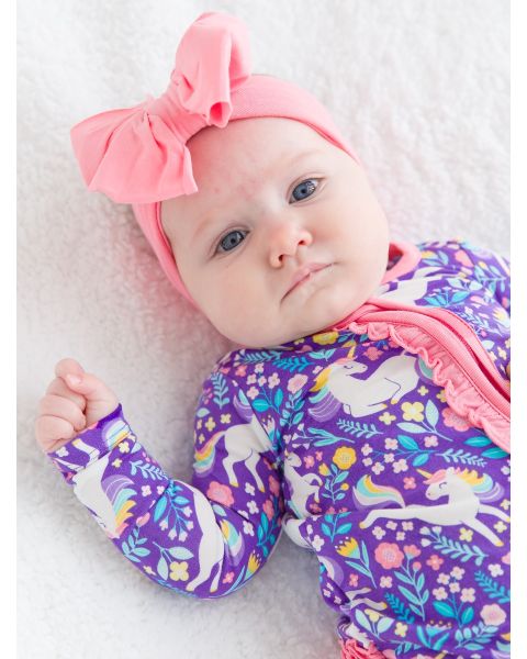 Unicorn Meadow Ruffle One Piece Footie Pajama, Bamboo Viscose