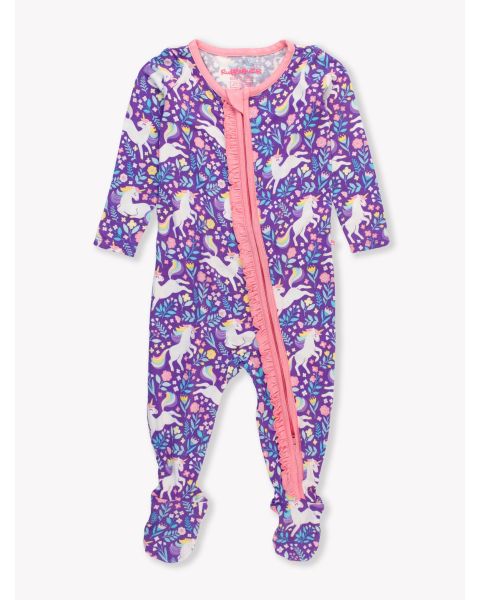 Unicorn Meadow Ruffle One Piece Footie Pajama, Bamboo Viscose