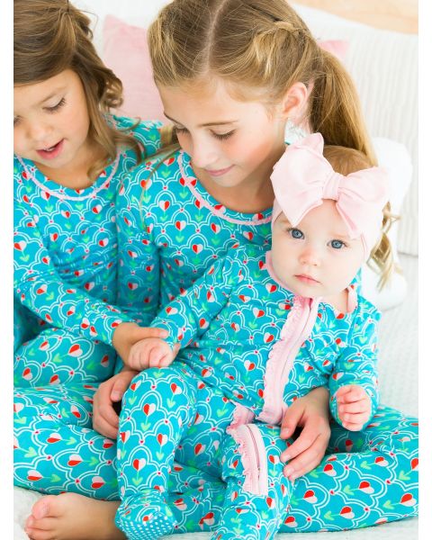 Sweetheart Blooms Ruffle One Piece Footie Pajama, Bamboo Viscose