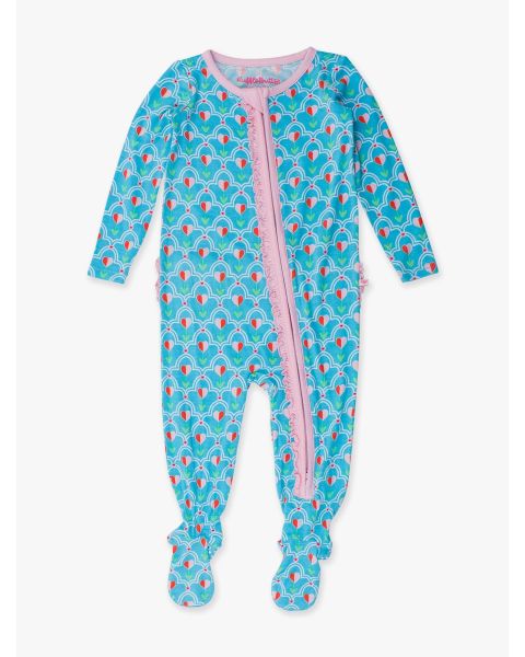Sweetheart Blooms Ruffle One Piece Footie Pajama, Bamboo Viscose