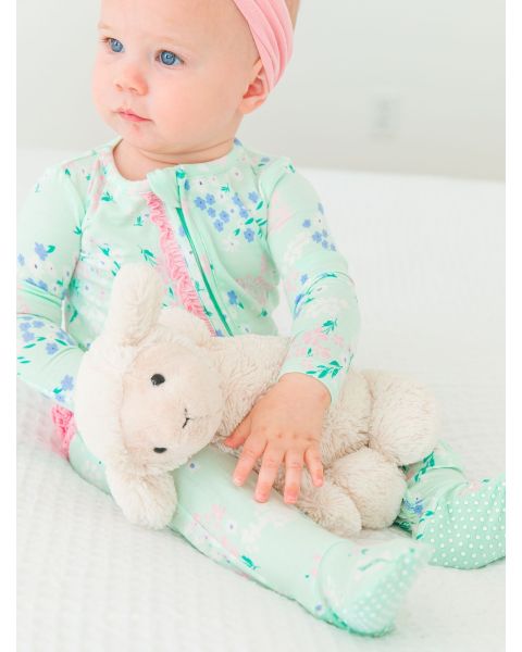 Mint Meadow Ruffle One Piece Footie Pajama, Bamboo Viscose