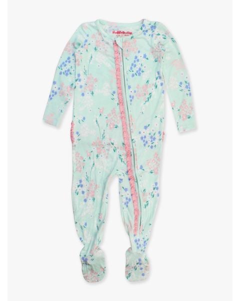 Mint Meadow Ruffle One Piece Footie Pajama, Bamboo Viscose