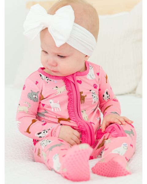 Pink Puppy Playtime Ruffle One Piece Footie Pajama, Bamboo Viscose