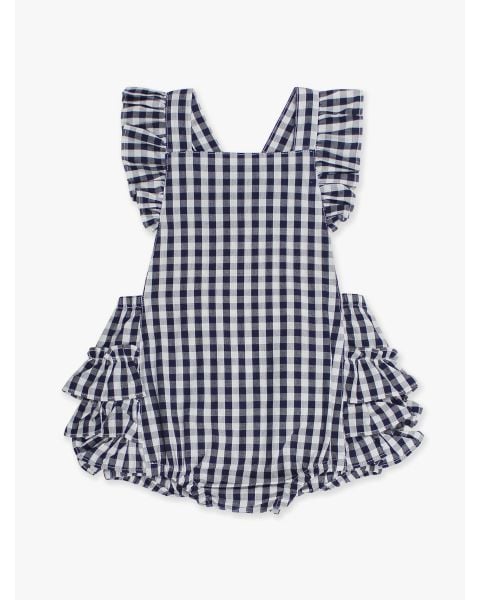 Classic Dark Navy Gingham Flutter Overall Romper