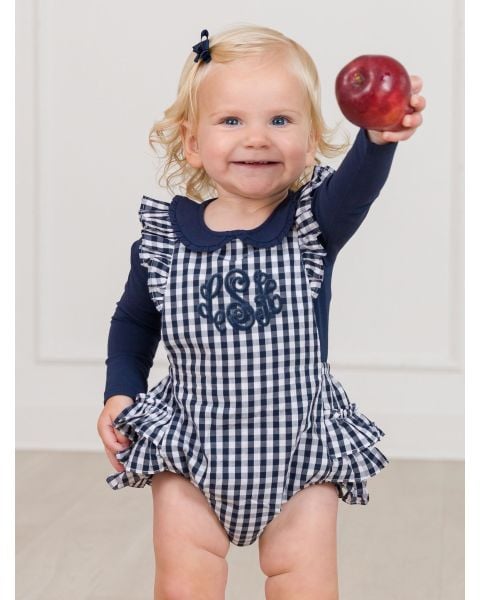 Classic Dark Navy Gingham Flutter Overall Romper