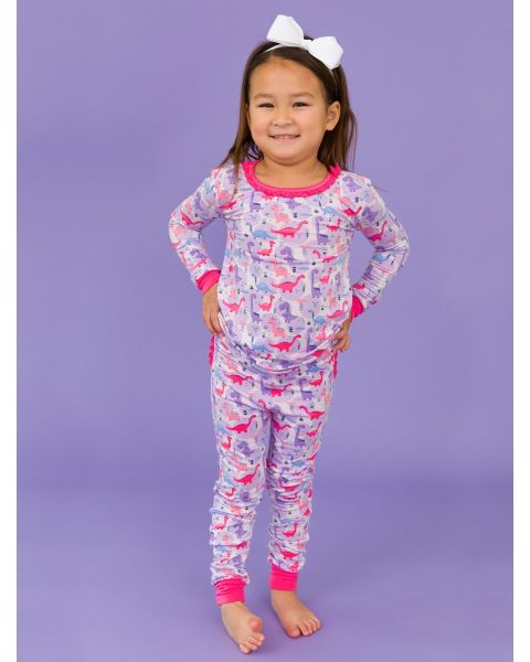 Sweetie-saurus Toddler Ruffle Long Sleeve Pajama Set, Bamboo Viscose