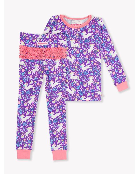 Unicorn Meadow Toddler Ruffle Long Sleeve Pajama Set, Bamboo Viscose