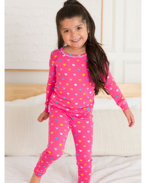 Colorful Hearts Toddler Ruffle Long Sleeve Pajama Set
