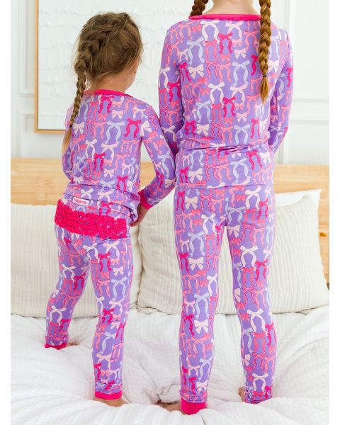Rosy Ribbons Toddler Ruffle Long Sleeve Pajama Set, Bamboo Viscose