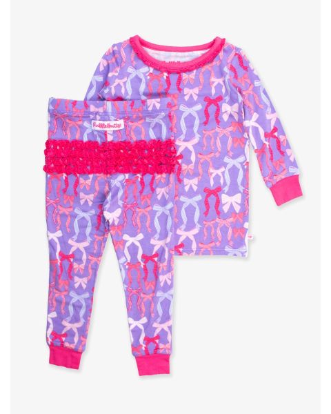Rosy Ribbons Toddler Ruffle Long Sleeve Pajama Set, Bamboo Viscose