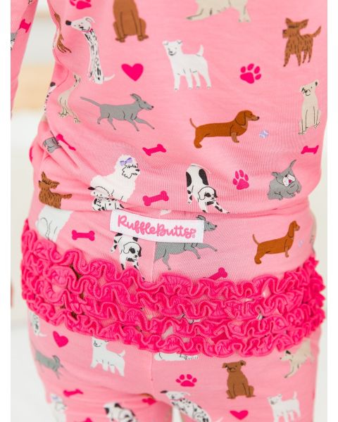 Pink Puppy Playtime Toddler Ruffle Long Sleeve Pajama Set, Bamboo Viscose