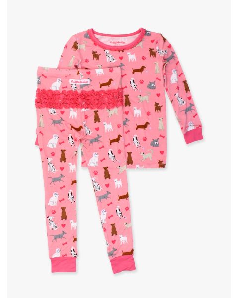 Pink Puppy Playtime Toddler Ruffle Long Sleeve Pajama Set, Bamboo Viscose
