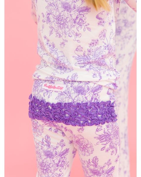 Wisteria Purple Butterfly Garden Toile Toddler Ruffle Long Sleeve Pajama Set, Bamboo Viscose