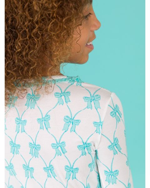Teal Fairytale Bows Ruffle Long Sleeve Pajama Set