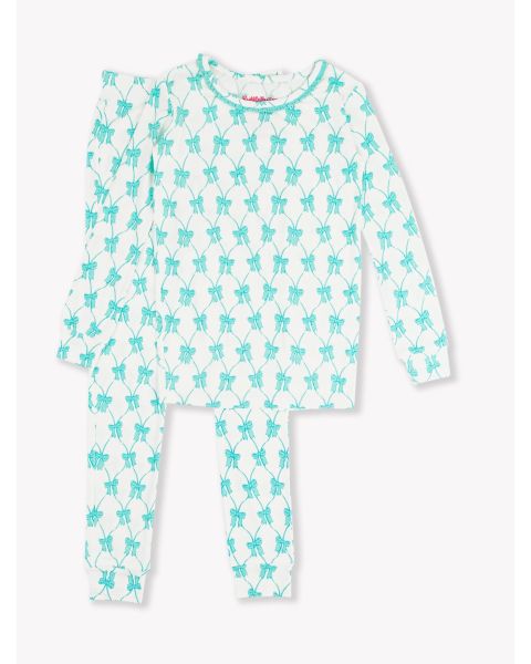 Teal Fairytale Bows Ruffle Long Sleeve Pajama Set