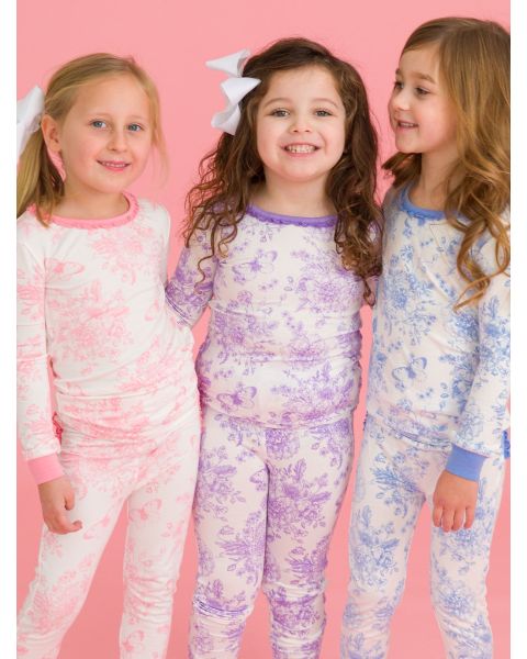 Wisteria Purple Butterfly Garden Toile Ruffle Long Sleeve Pajama Set