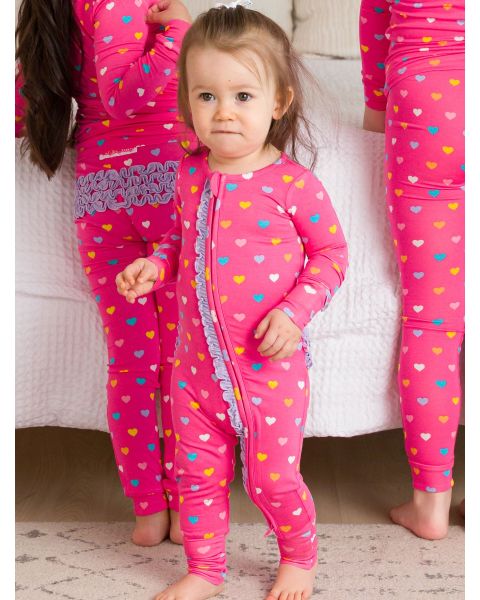 Colorful Hearts Convertible Ruffle One Piece Pajama, Bamboo Viscose