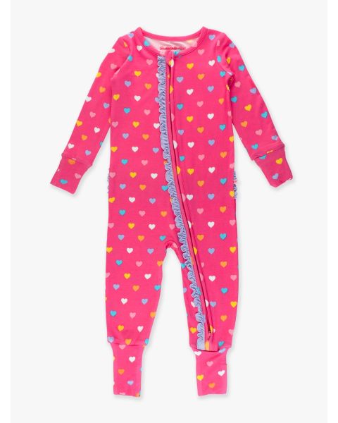 Colorful Hearts Convertible Ruffle One Piece Pajama, Bamboo Viscose