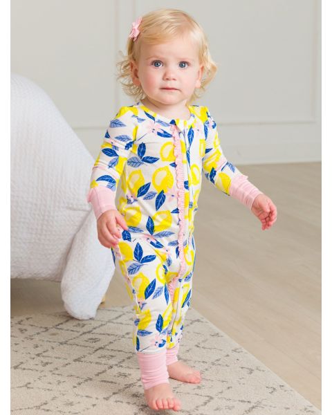 Lemon Capri Convertible Ruffle One Piece Pajama, Bamboo Viscose