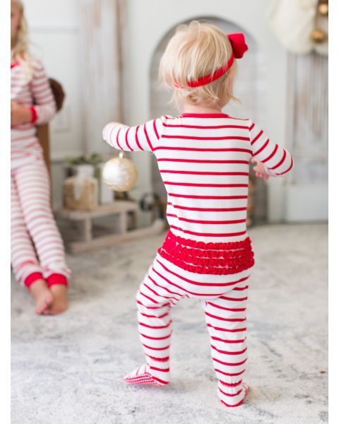 Red & White Stripe One Piece Footie Pajamas, Modal Blend