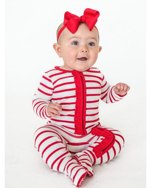 Red & White Stripe One Piece Footie Pajamas, Modal Blend