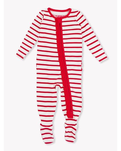 Red & White Stripe One Piece Footie Pajamas, Modal Blend