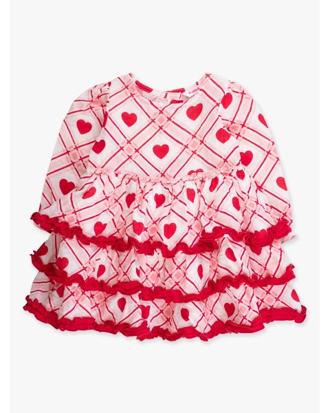 Pink Sweetheart Plaid Cotton Gauze Tiered Ruffle Dress