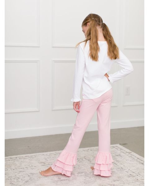 Kids Pink Ruffle Flare Pants