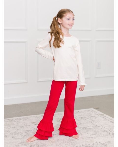 Kids Red Ruffle Flare Pants