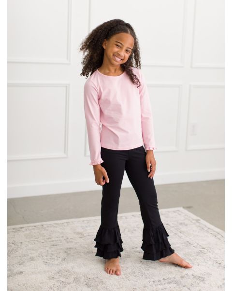 Kids Black Ruffle Flare Pants